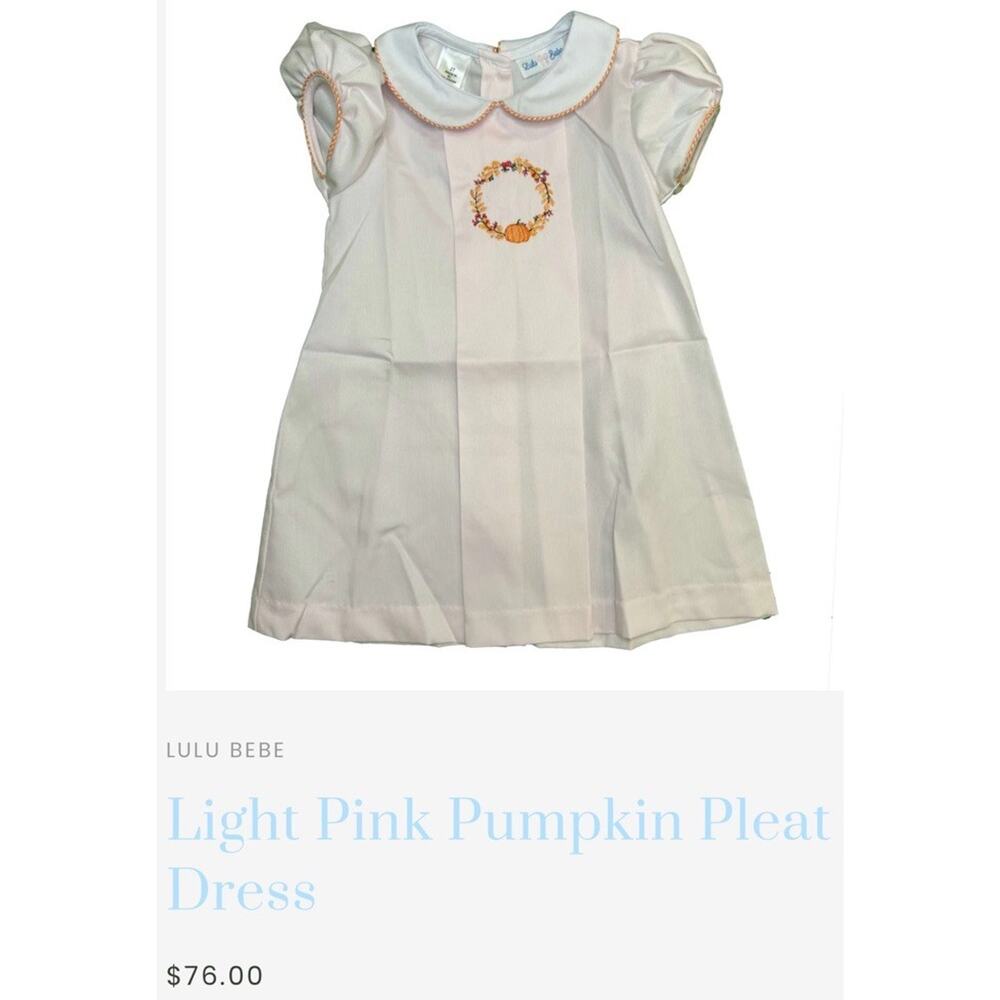 LULU BEBE Light Pink Pumpkin Pleat Dress Embroidered Baby Girl 18 Months $76
